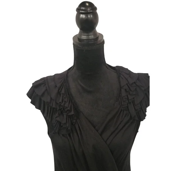 Karen Kane Black Ruffle Shoulder Surplice V-Neck Sleeveless Wrap Top Large - Picture 3 of 5